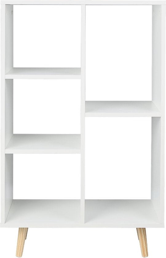 Happyment Boekenkast OPEN - 5 Vakken - Wit - Op potem - Boekenkast - Boekenrek - Woonkamer, slaapkamer en kinderkamer - Hout - 60x30x95CM