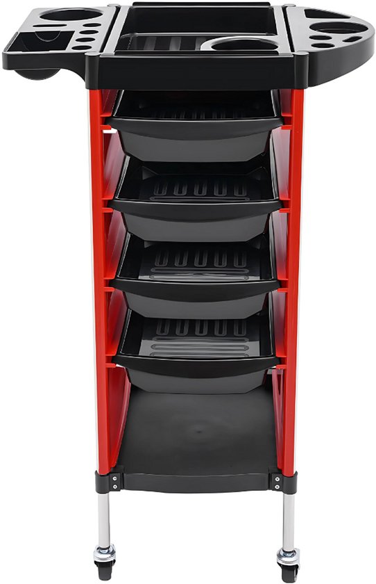 Kappers trolley Vera - Met wielen - Rood - Voor salons, spa’s en stylisten - Werkwagen