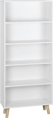 Happyment Boekenkast industrieel - 4 lagen - Op poten - Wit - Boekenrek - Woonkamer, slaapkamer en kinderkamer - Hout - 60 x 24x 144 cm