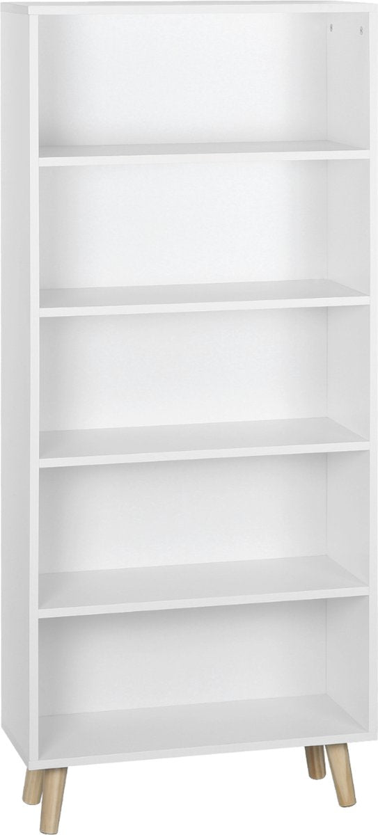 Happyment Boekenkast industrieel - 4 lagen - Op poten - Wit - Boekenrek - Woonkamer, slaapkamer en kinderkamer - Hout - 60 x 24x 144 cm