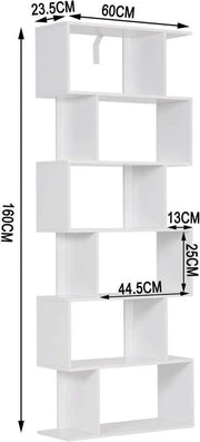Bolt Edge Boekenkast - Wit - Open - 6 vakken - Voor woonkamer of slaapkamer - 60x23.5x160cm
