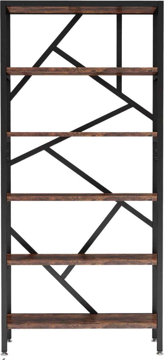 Boekenkast - Boekenplank - Wandplank - Boekenrek - Voor opbergen / woonkamer / kantoor - Industrieel - met open planken - Rustiek Bruin 02