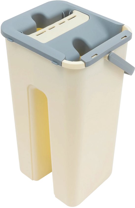 Platte Mopset - Vloerwisser - Dweil- en Emmerset - met 10 Microvezeldoeken - Dubbele Tank voor Wassen & Drogen - 360° Draaibare Vloerdweil - Compact & Efficiënt Reinigingssysteem