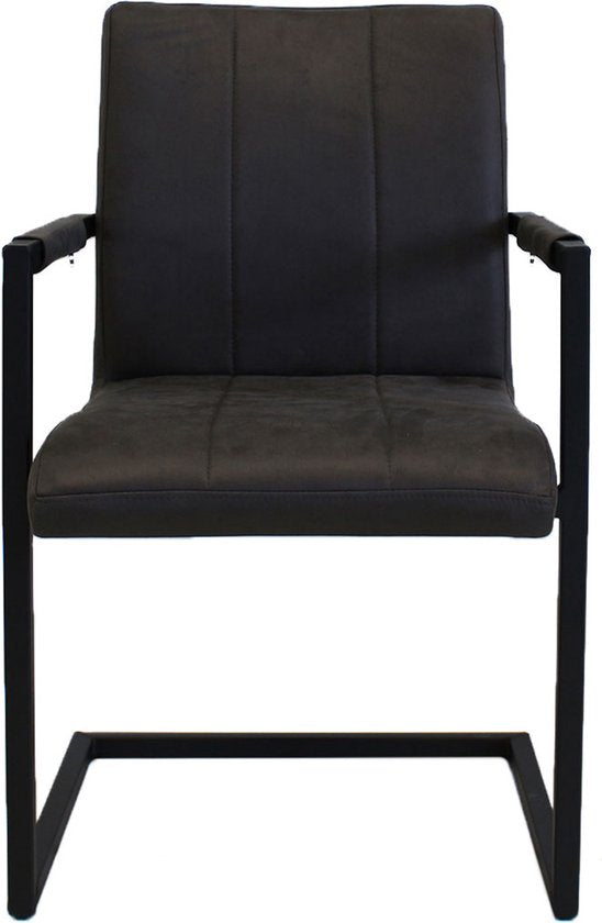 Happyment Eetkamerstoel Levino - Zwart microvezel - Metalen poten - set van 1 - Zithoogte 46cm - deluxe