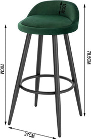 Velvet Barkruk Jerino - Barstoelen ergonomisch - Set van 1 - Donkergroen - Met kleine rugleuning - Voor Keuken & bar - Zithoogte 69cm