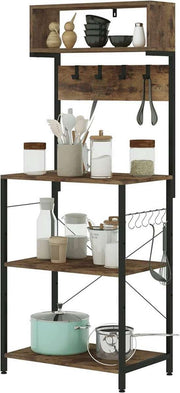 Happyment Boekenkast Rodi - Industrieel - 4 Lagen - Zwart - Inclusief 10 haken - Boekenrek - Woonkamer, slaapkamer en kinderkamer - Hout - 60x152x38cm