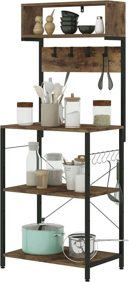Happyment Boekenkast Rodi - Industrieel - 4 Lagen - Zwart - Inclusief 10 haken - Boekenrek - Woonkamer, slaapkamer en kinderkamer - Hout - 60x152x38cm
