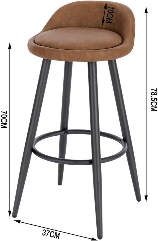 Leren Barkruk - Bruin - Ergonomisch - Kleine rugleuning - Zithoogte 69cm - Set van 1