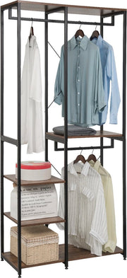 Kledingrek Zita - Met 2 planken - Vintage - Schoenen rek - Garderobekast organizer - Garderoberek - Kledingkast hout - Met Opbergruimte - Bruin