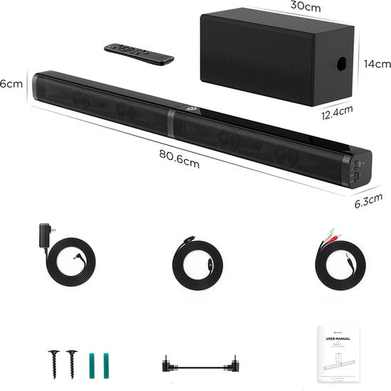 Happyment® Soundbars voor TV & PC - Bioscoop ervaring - Subwoofer - Bluetooth - 3D stereo surround sound USB - 100W
