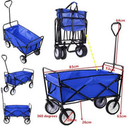 Bolderkar - Blauw - Strandwagen - Opvouwbaar tuinwagen - Met duwstang - Voor buitengebruik - 115 kg capaciteit - All terrain