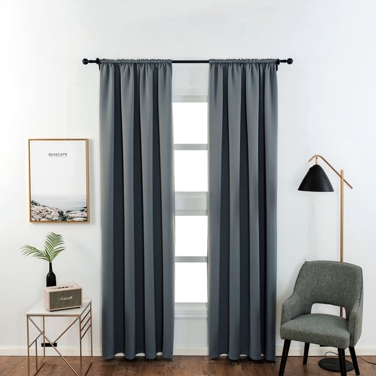 Happyment Gordijnen set Diva 2 stuks - Donkergrijs 135x245cm - Verduisterend - met Plooiband - Fluweel Isolerend