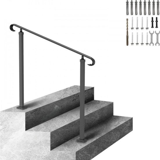 Trapleuning deluxe - Anti slip - Balustrade - Binnen en buiten - Houders - Leuningen voor Trappen - Staal - Met trapleuninghouders - 120cm