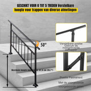 Trapleuning 172cm - Balustrade voor 1-4 tredens - Houders - Leuningen voor Trappen - Staal - Met trapleuninghouders