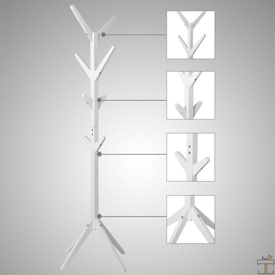 Happyment® Kapstok staand - 8 haken - Premium look - Staande kapstok Massief hout - 43x43x180CM - Black friday - Kerstcadeau