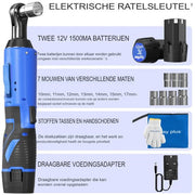 Elektrische Ratel Tavien - Draadloos 3/8'' - 90° Hoeksleutel - LED Werklamp - Incl. 7-delige Doppenset & 2 Accu's