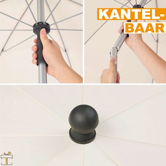 Happyment Luxe Parasol - Kantelbaar - Zonder voet - Rond - Beige - Terras, tuin of strand - 200cm
