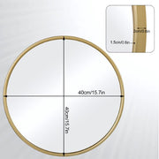 Ronde Spiegel - Voor Badkamer, Slaapkamer, Woonkamer en Hal - Moderne Wandspiegel met Gouden Metalen Frame - Stijlvolle Ophangdecoratie - 40x40cm