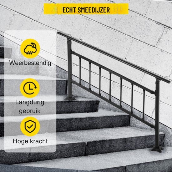 Trapleuning 172cm - Balustrade voor 1-4 tredens - Houders - Leuningen voor Trappen - Staal - Met trapleuninghouders