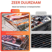Opvouwbare Grill - Voor Kamperen & Buiten koken - Camping - Vuurplaatsgrill - Houtgestookt & Draagbaar Met Draagtas - RVS