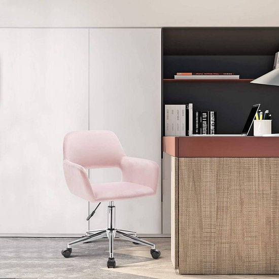 Bureaustoel Zita - Met armleuning - Op wielen - Ergonomische bureaustoel voor volwassenen - Roze - In hoogte verstelbaar - Velvet