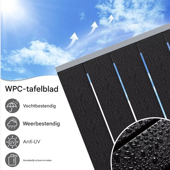 Tuintafel Tavien - Buitentafel - Eettafel buiten - Outdoor - Voor Tuin & Terras - Rechthoekige Aluminium Tafel met Metalen Lattenbodem -110x70x73 cm - Grijs