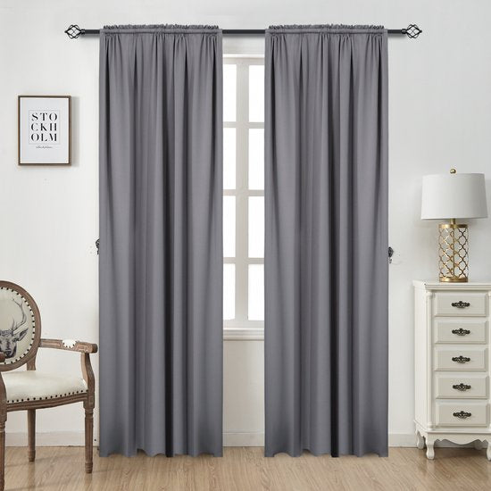 Happyment Gordijnen set Diva 2 stuks - Grijs 135x225cm - Verduisterend - met Plooiband - Fluweel Isolerend