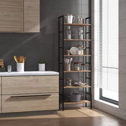 Bolt Edge Boekenkast - Zwart/Oak - Industrieel - 6 Lagen - 60x28x180cm - Hout/Metaal