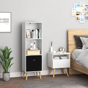 Boekenkast Modern - 3 Lagen - Inclusief Lade - Wit/Zwart - 36x30x114cm - Boekenplank - Woonkamer, slaapkamer en kinderkamer - Hout - MDf