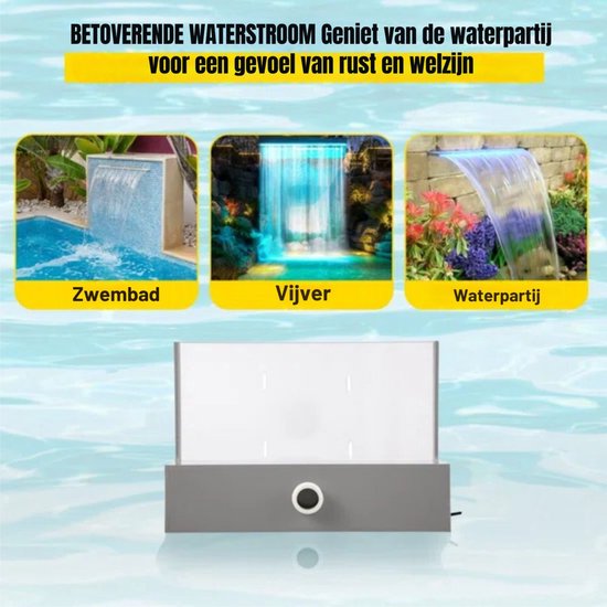 Zwembad fontein milano - 30 cm - Blauwe LED verlichting - Waterval - RVS - Met Connector Slang Klem PTFE Tape