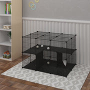 Dierenren - XXL Deluxe Verstelbaar - Voor Binnen - Puppyren voor Kleine Dieren en Kittens - Zwart - 38 Panelen - 70x70x105cm