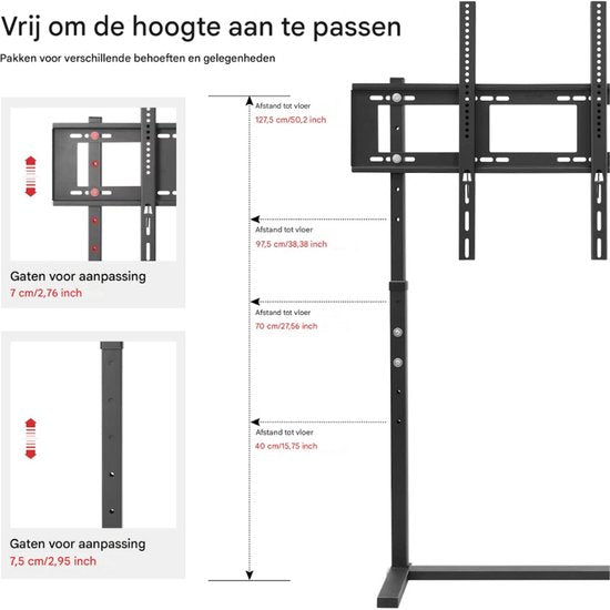 Vloerstandaard Tavien - TV vloerstandaard XL - Voor 32"-100" inch - Standaard universeel - In hoogte Verstelbaar - Zwart