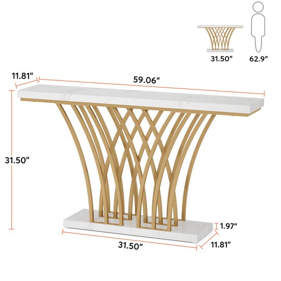 Consoletafel Novio - Goud - Sidetafel - Wandtafel - Haltafel - Zwart - Woonkamer - Wit Marmerlook