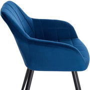 Happyment Stoel Teddo - Eetkamerstoel - Blauw Velvet - Zwarte Metalen poten - set van 1 - Zithoogte 47cm - deluxe