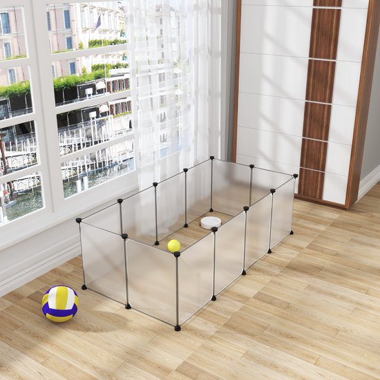 Happyment Dierenren Dide - XXL Ren Deluxe - Verstelbaar - Voor binnen - Puppyren - Kleine dieren - Kittens - Transparant - 145 x 75 x 46cm