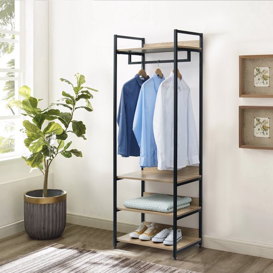 Happyment Staande Kapstok Hubert - Met schoenenrek - Vintage - XL Garderoberek - Kapstokhaak - Hout & metaal - 3 planken