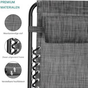 Opvouwbare stoel Valora verstelbare stalen gaas - Zero Gravity lounge stoel - Fauteuils met kussens en bekerhouder - Grijs - 2 stuks