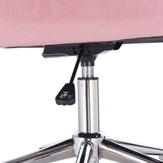 Happyment Werkkruk Paulo - Roze - Voor volwassenen - Op wieltjes - Velvet - Ergonomische bureaustoel - In hoogte verstelbaar - Met armleuning
