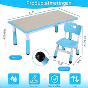 Kindertafel Tavien en 4-Stoelenset - In Hoogte Verstelbare Tafel voor Peuters voor Studie, Schrijven en Spelen - Activiteitstafel en Stoelen voor Kinderen - Blauw - 120x60cm