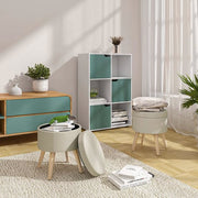 Happyment Poef Livi creme - Met opbergruimte - Opbergbank Poef - Voetenbank - Opbergbox hocker - Zitkist met deskel - Stof - 32 x 32 x 26cm