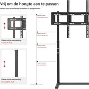 TV vloerstandaard verrijdbaar Vaylen - Voor 32"-65" inch - Standaard universeel statief - In hoogte Verstelbaar - Zwart