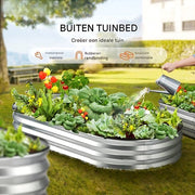 Verhoogde plantenbak - Voor buiten - RVS bloembak zilver - Rechtighoekig ovaal - 180cm - Moestuin - Inclusief Accessoires