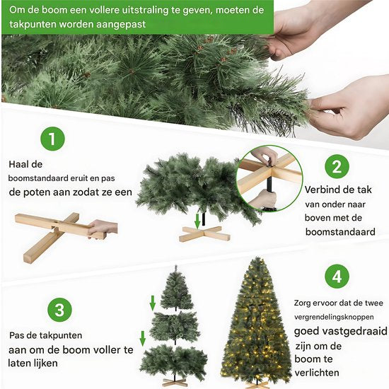 Kerstboom met verlichting - Spar - 210cm - Met houten standaard