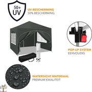 Happyment Luxe Partytent met zijwanden - Grijs - Opvouwbaar - Easy up - Paviljoen - Waterdicht weerbestendig - 3x3 m