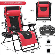 Gewatteerde Zero Gravity Lounge Chair Valora - Tuinstoel - Ligbed - Voor Terras & Tuin - Opvouwbare Fauteuil met Verstelbare Hoofdsteun en Bekerhouder - Ondersteunt Tot 160 kg - 2 stuks - Rood