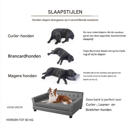 Hondenbank Jerino - Hondensofa op poten - Hondenzetel - Afneembaar kussen - 100cm