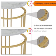 Bijzettafel Malito - Ronde bijzettafel - Salontafel - Woonkamer - Marmerlook wit - Side table - 40cm