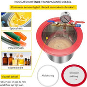Airco Vacuumpomp - Vacuumkamer - Ultrasone - roestvrijstalen ontgassingskamer - acryl deksel - 1,5 gallon vacuümkamer