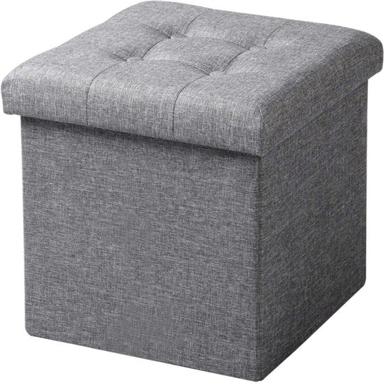 Happyment Poef Lichtgrijs - Met opbergruimte - Opbergbank Poef - Voetenbank - Opbergbox hocker - Zitkist met deskel - Stof - 50x35x45cm