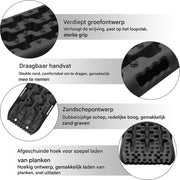 Oprijplaat 2-delig - Tractiebord 2-delig - Oprijblokken - Voor Offroad, Sneeuw & Modder - voor campers & voertuigen - Zand of sneeuw - Zwart